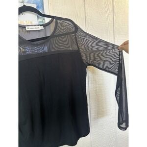 Rebecca Minkoff L Sheer Long Sleeve Black Built In Lightly Padded Pullover Shirt